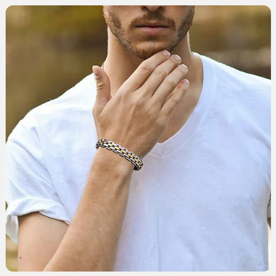 Vnox Thick Masculine Wtach Band Link Bracelets for Men, 11mm Stainless Steel Handmade Link Wristband, Gentle Punk Gift for Him