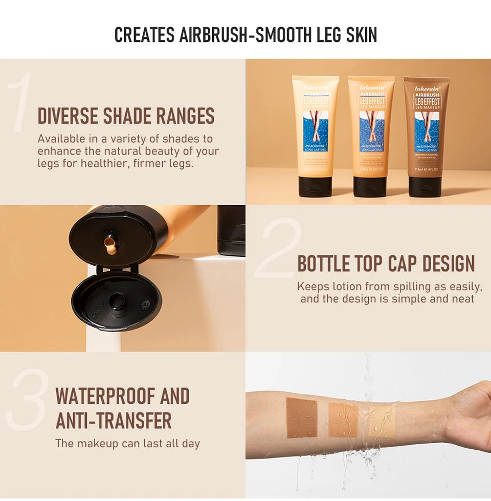 Leg Makeup Lotion Even Skin Tone Body Foundation Waterproof Long Lasting Body Tanning Cream Medium Bronze Leg Makeup
