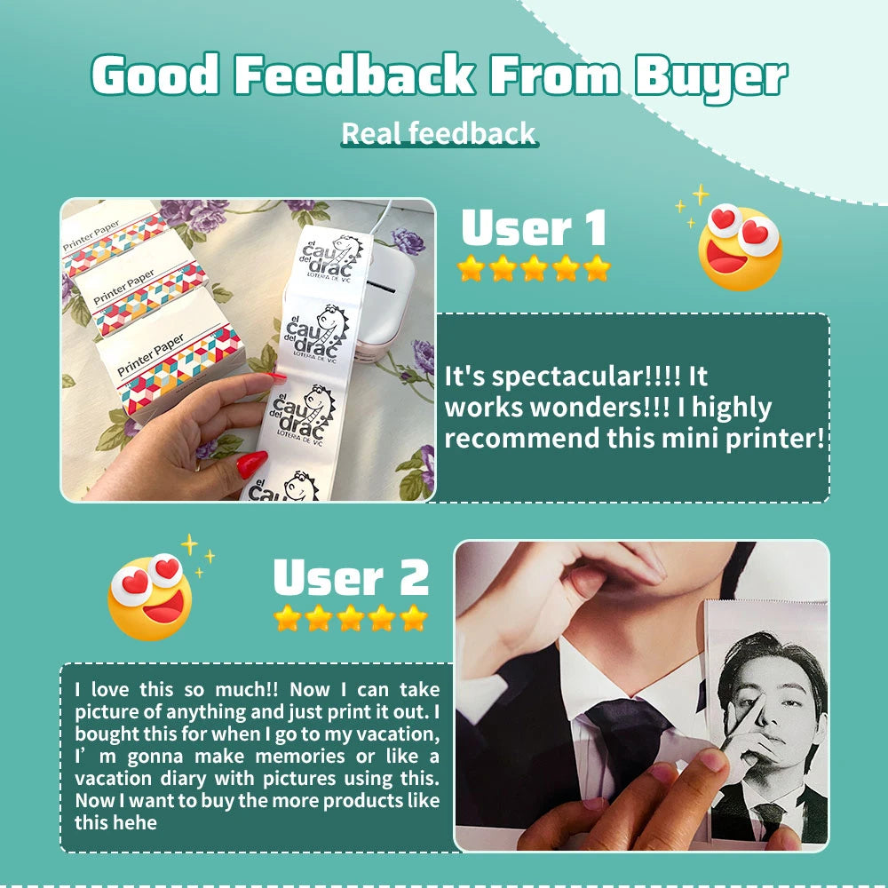 Solid T02 Portable Mini Wireless Thermal Pocket Printer Self-adhesive Stickers Use for DIY Journal Sticker Impresora Portátil