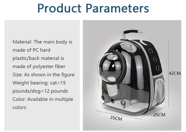 Premium Transparent Breathable SpaceCapsule Pet Backpack Lightweight Portable Carrier for Cats Dogs Travel Outdoor Comfortable