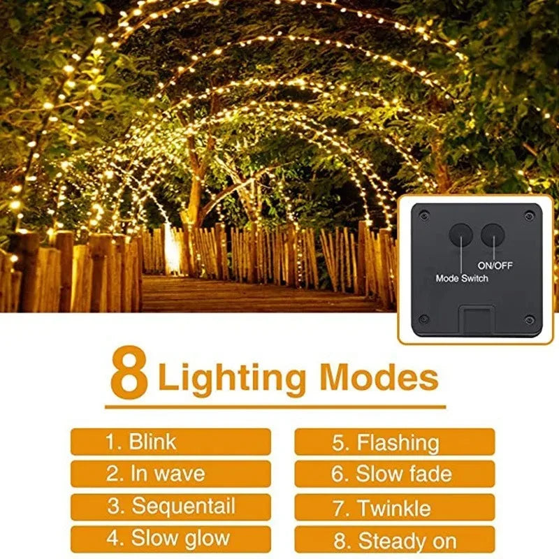 7m/12m/22m/32m/42m Solar Light String Outdoor Waterproof 8 Modes DIY Fairy Garland Lamp Garden Yard Wedding LED Decoration Light