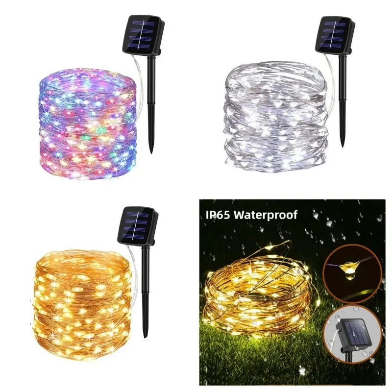 7m/12m/22m/32m/42m Solar Light String Outdoor Waterproof 8 Modes DIY Fairy Garland Lamp Garden Yard Wedding LED Decoration Light
