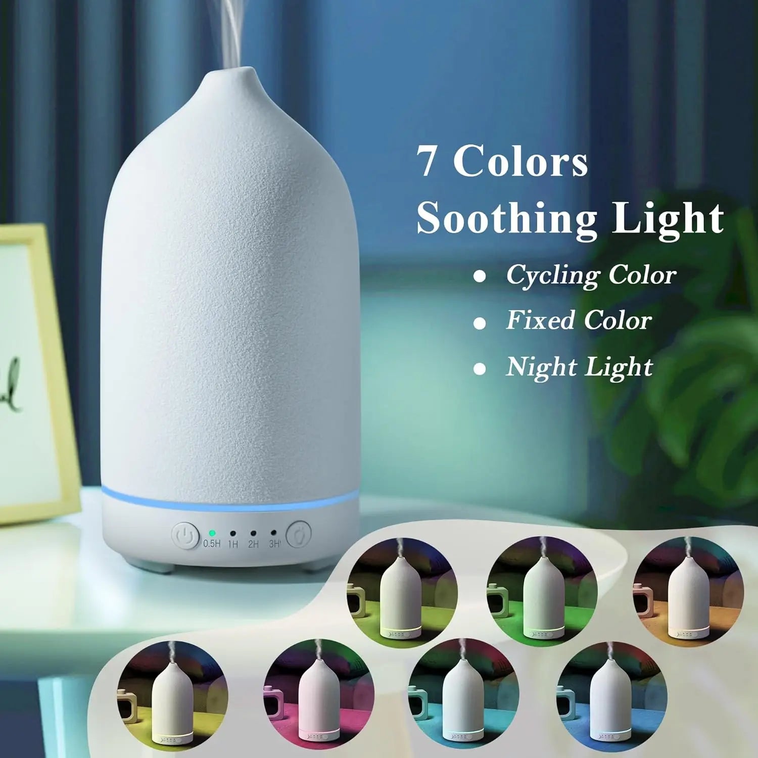 Ceramic Diffuser 100ml Essential Oil Diffusers  Aromatherapy Ultrasonic Humidifier Timer 7 LED Colors  Lights For Home Office