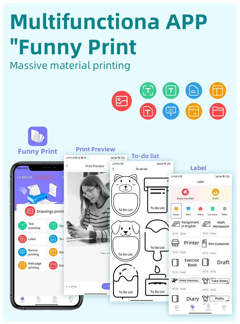 Dolewa D3 Portable Printer Thermal Paper Stickers Paper Mini Printers Labels Maker Printer for Error Printing Photo Printing