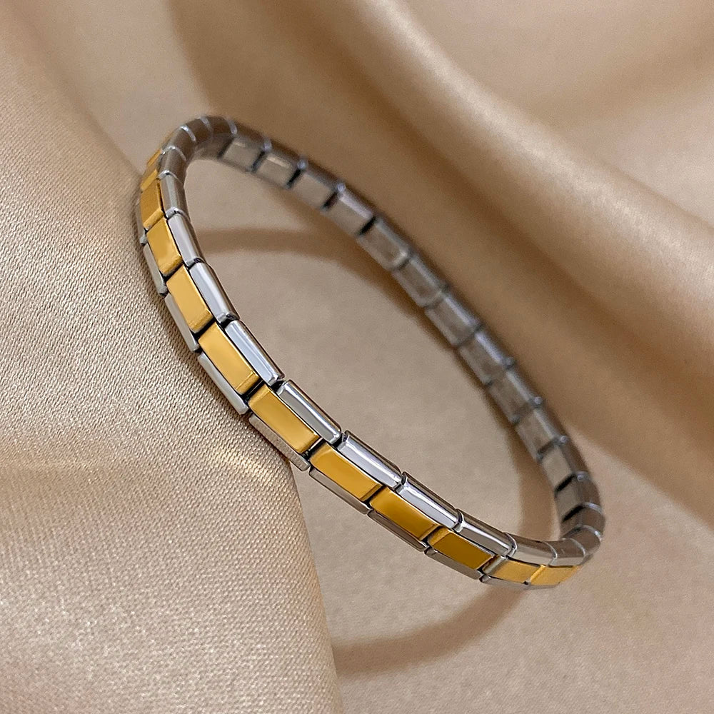 Greatera 5/10mm Two Tone Titanium Steel Bracelet Men Simple Elastic Metal Stainless Steel Watch Strap Women Detachable Bangle