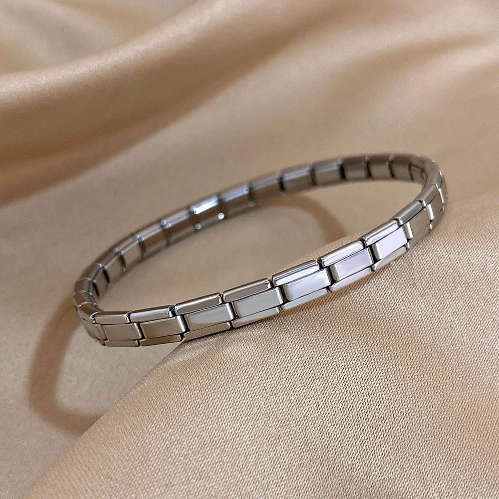 Greatera 5/10mm Two Tone Titanium Steel Bracelet Men Simple Elastic Metal Stainless Steel Watch Strap Women Detachable Bangle