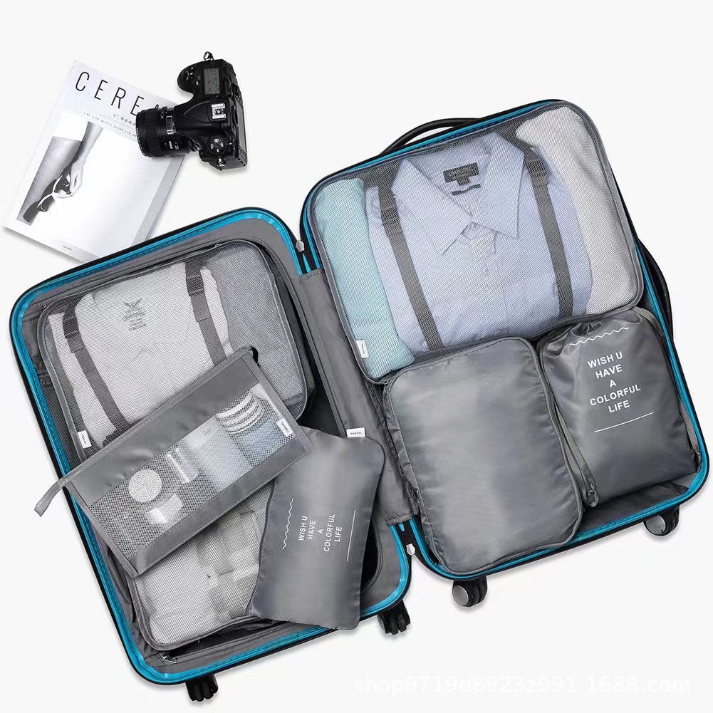 NNEDSZ Grey Travel Packing Cube Set - 7-Piece Luggage Organizer for Clothes, Toiletries, and Accessories
