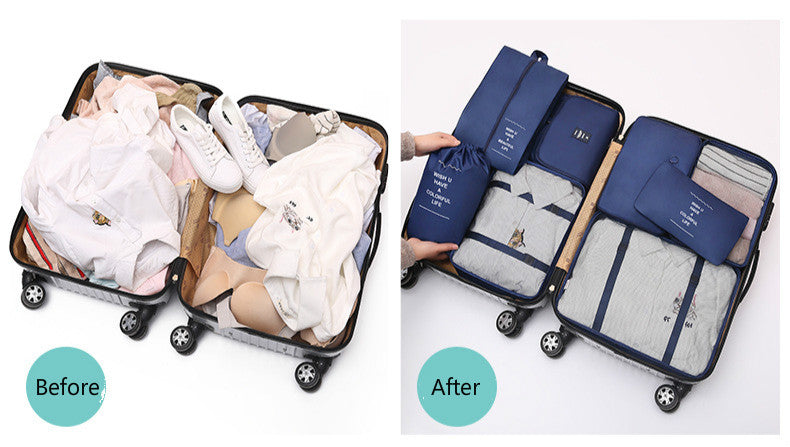 NNEDSZ Grey Travel Packing Cube Set - 7-Piece Luggage Organizer for Clothes, Toiletries, and Accessories