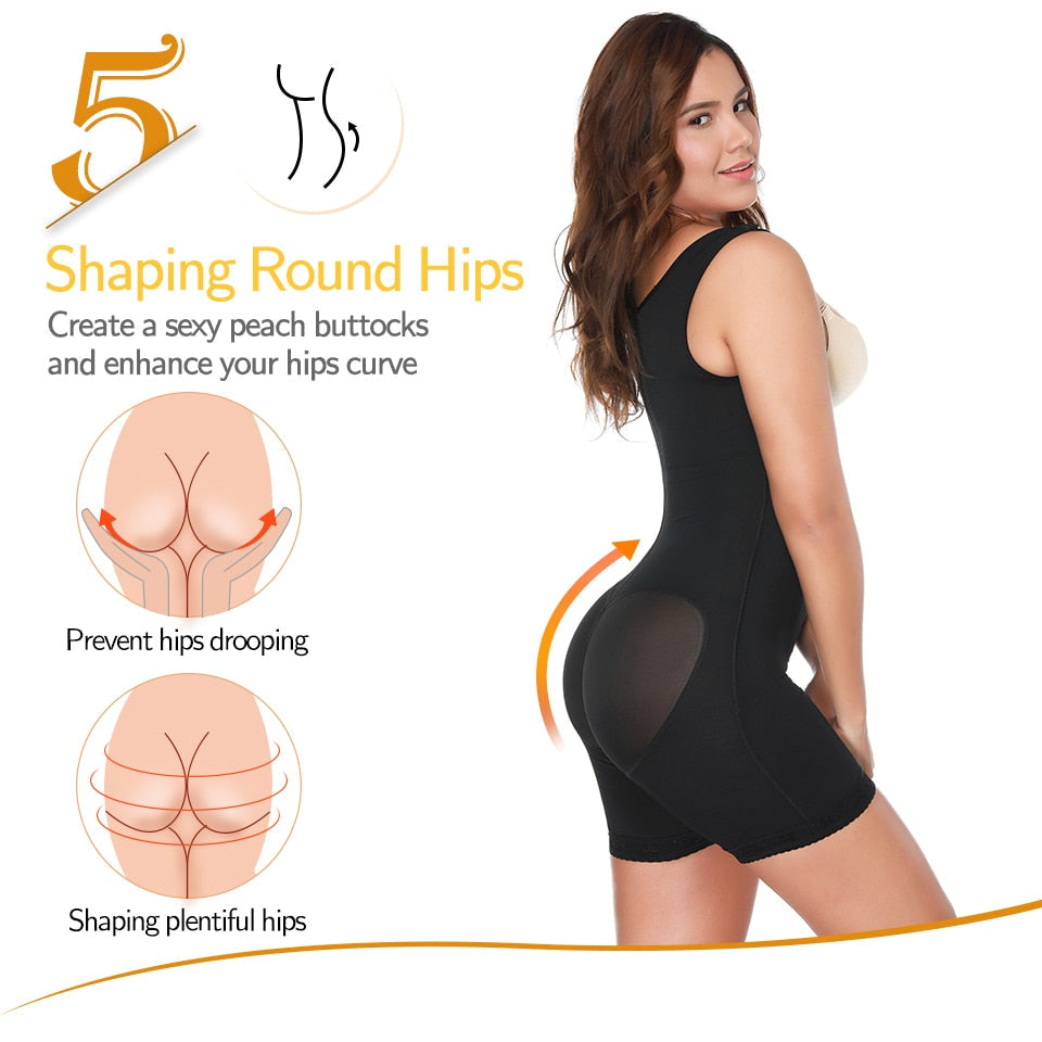 Women Shapewear Tummy Control Bodysuit Fajas Colombianas Full Body Shaper Slimming Underwear Mid Thigh Slimmer Waist Cincher-3