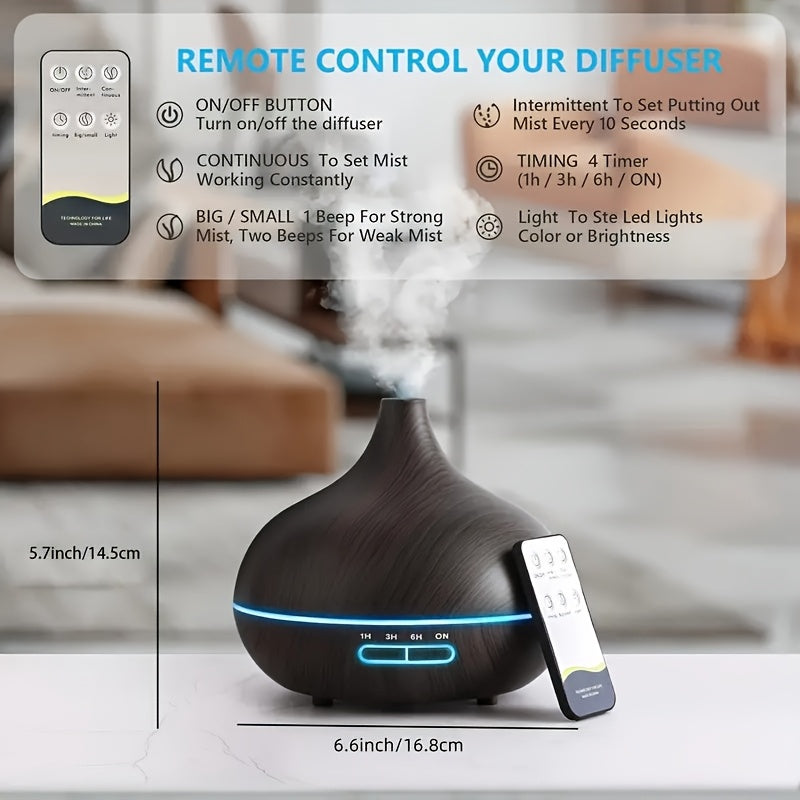 Diffuser For Home 550ml Aromatherapy Essential Oil Diffuser Wood Grain Remote Control Ultrasonic Air Humidifier Cool 7 Color LED