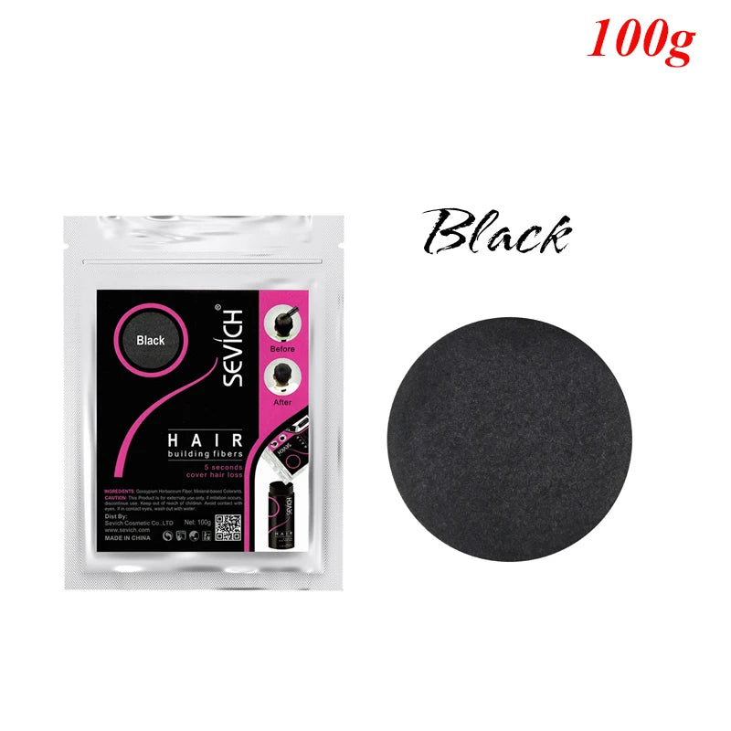 Sevich 10 Color Hair Fibers Keratin Hair Loss Building Fiber 25g/100g Hair Loss Concealer Instant Wig Regrowth Powders Black