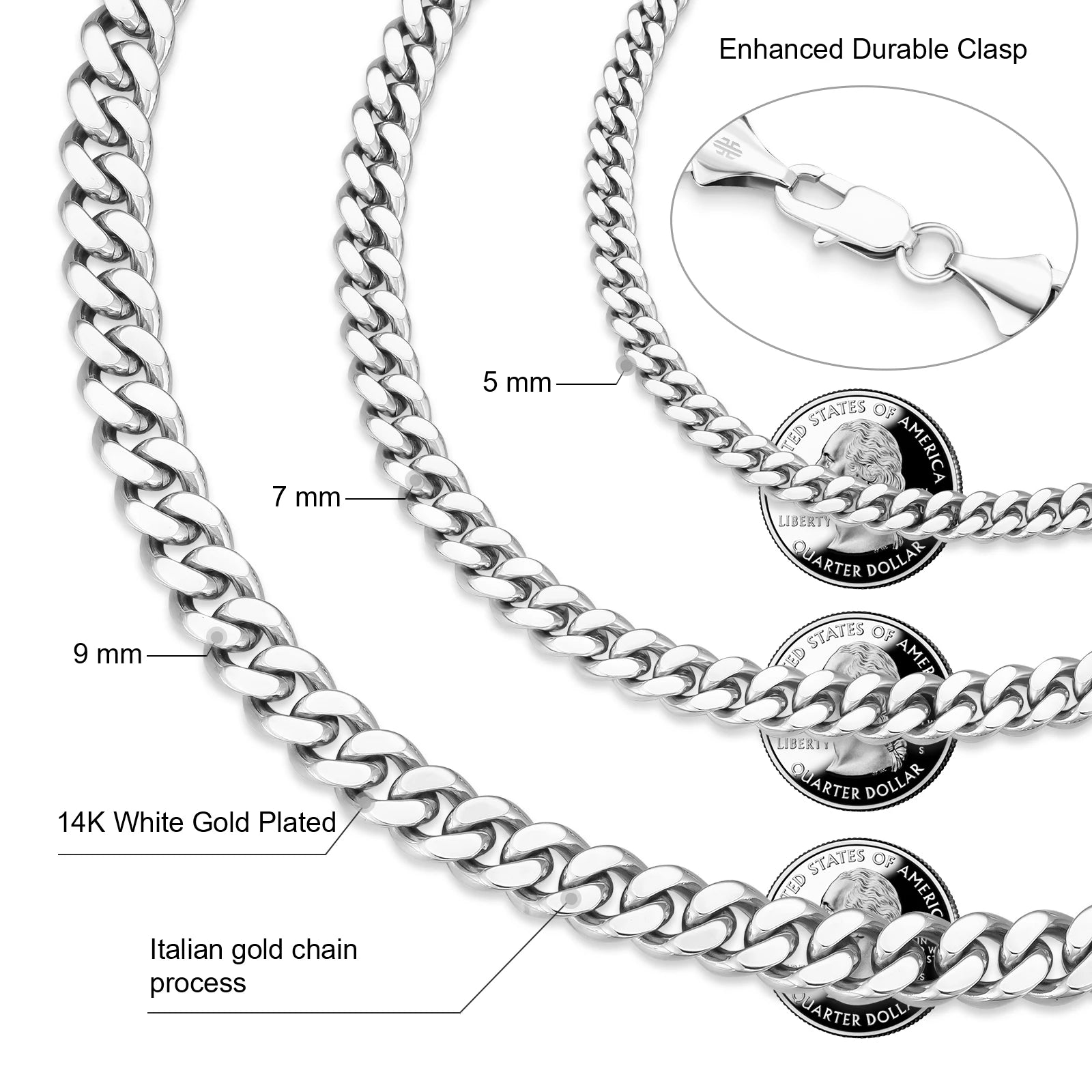 14k Real Gold Plated Flat Curb Chain Bracelet 3mm 5mm 7mm 9mm Women Hip Hop Jewelry Miami Link Hand Chain Cuban Bracelet Men
