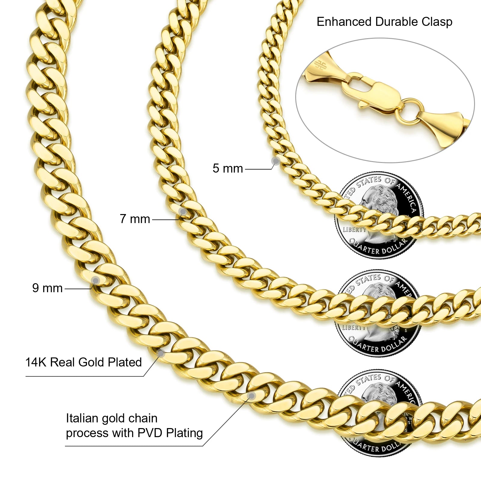 14k Real Gold Plated Flat Curb Chain Bracelet 3mm 5mm 7mm 9mm Women Hip Hop Jewelry Miami Link Hand Chain Cuban Bracelet Men