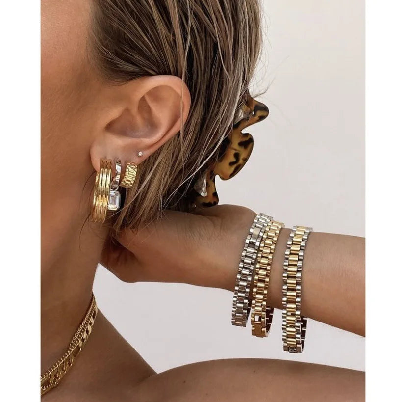 E.B.belle 2024 New Stainless Steel Gold Plated Detachable Wristbands Bracelets Bangles For Women Men Gold Wrap Bracelets