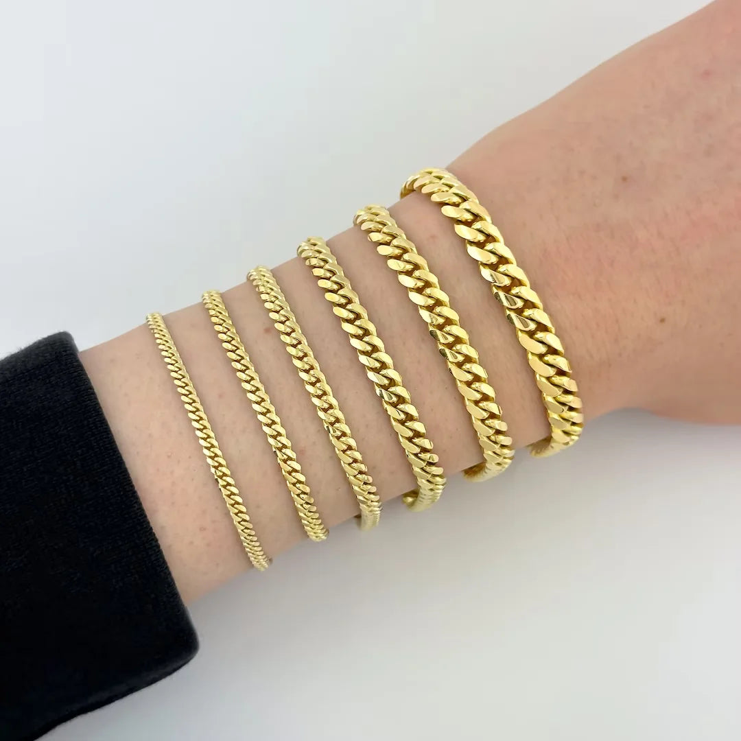 14k Real Gold Plated Flat Curb Chain Bracelet 3mm 5mm 7mm 9mm Women Hip Hop Jewelry Miami Link Hand Chain Cuban Bracelet Men