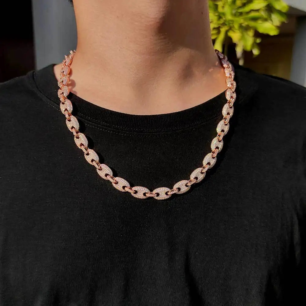 Wholesale Hip Hop Jewelry White Gold Plated Iced Out Cz Diamond Cuban Chain Gold Pig Nose Cuban Link Chain Necklace