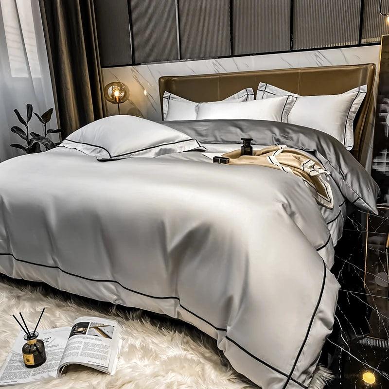 White Egyptian Cotton Bedding Sets Embroidery Duvet Cover Flat/Fitted Bed Sheet Linen Hotel Style Home Textiles Queen King
