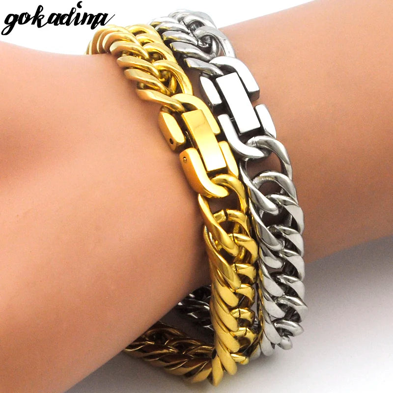 GOKADIMA 2025 New Arrival Stainless Steel Bracelet Gold Color Chain Bracelet Men Jewelry ROCK Party Gift Male