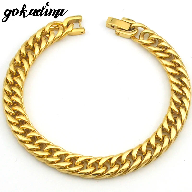 GOKADIMA 2025 New Arrival Stainless Steel Bracelet Gold Color Chain Bracelet Men Jewelry ROCK Party Gift Male