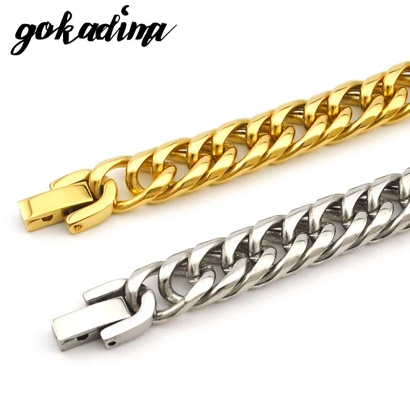 GOKADIMA 2025 New Arrival Stainless Steel Bracelet Gold Color Chain Bracelet Men Jewelry ROCK Party Gift Male
