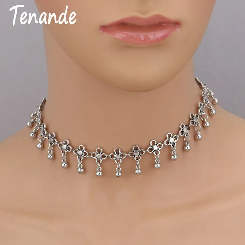 Tenande Vintage Clavicle Chain Necklaces Flowers Tassel Necklaces for Women Bohemian Jewelry Gifts