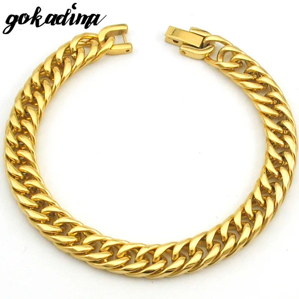 GOKADIMA 2025 New Arrival Stainless Steel Bracelet Gold Color Chain Bracelet Men Jewelry ROCK Party Gift Male