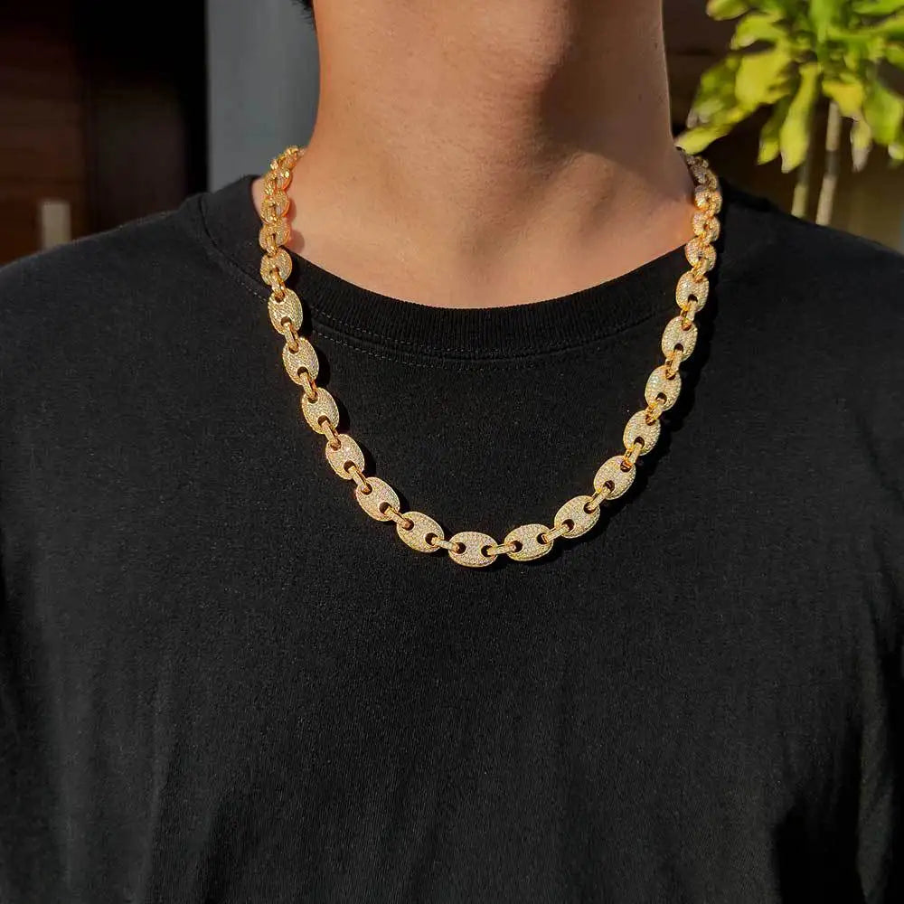 Wholesale Hip Hop Jewelry White Gold Plated Iced Out Cz Diamond Cuban Chain Gold Pig Nose Cuban Link Chain Necklace