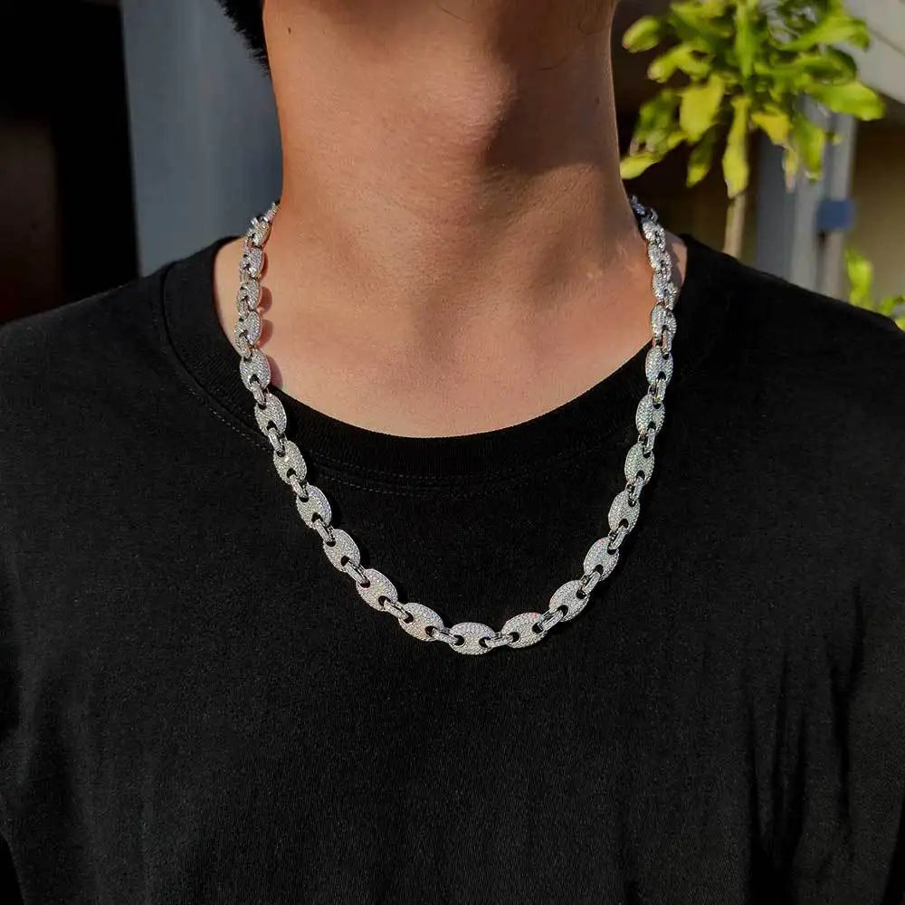 Wholesale Hip Hop Jewelry White Gold Plated Iced Out Cz Diamond Cuban Chain Gold Pig Nose Cuban Link Chain Necklace