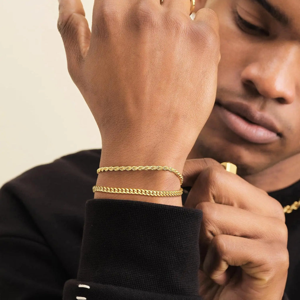 14k Real Gold Plated Flat Curb Chain Bracelet 3mm 5mm 7mm 9mm Women Hip Hop Jewelry Miami Link Hand Chain Cuban Bracelet Men