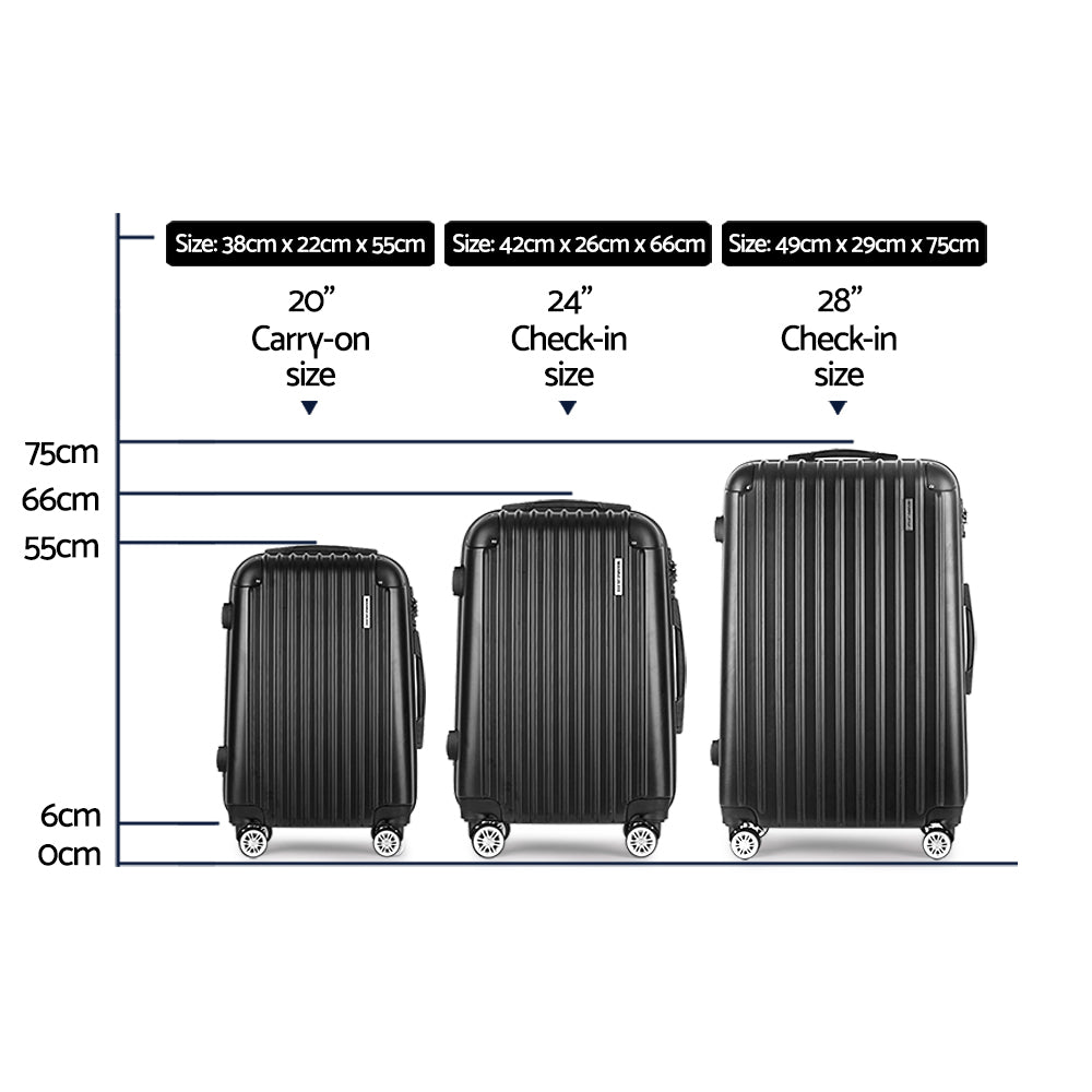 NNEDSZ 3 Piece Luggage Suitcase Trolley - Black