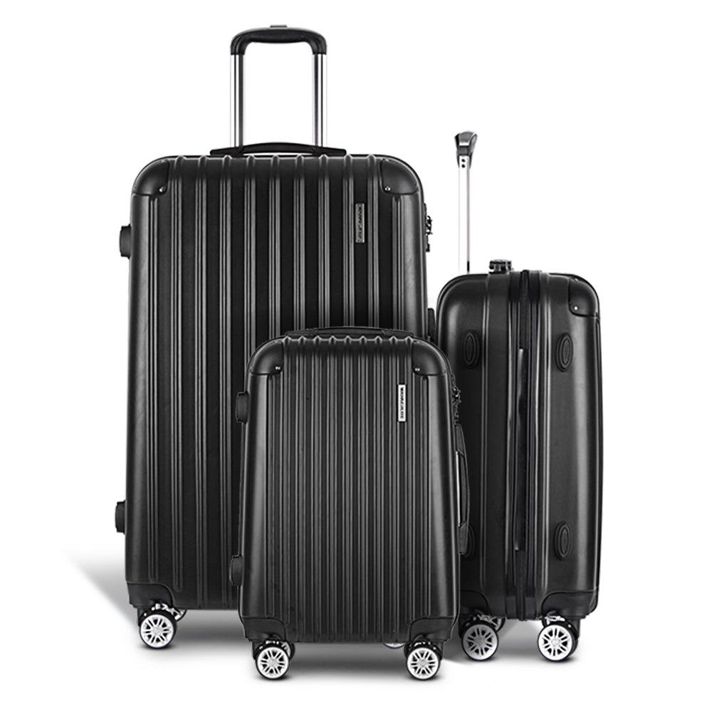 NNEDSZ 3 Piece Luggage Suitcase Trolley - Black