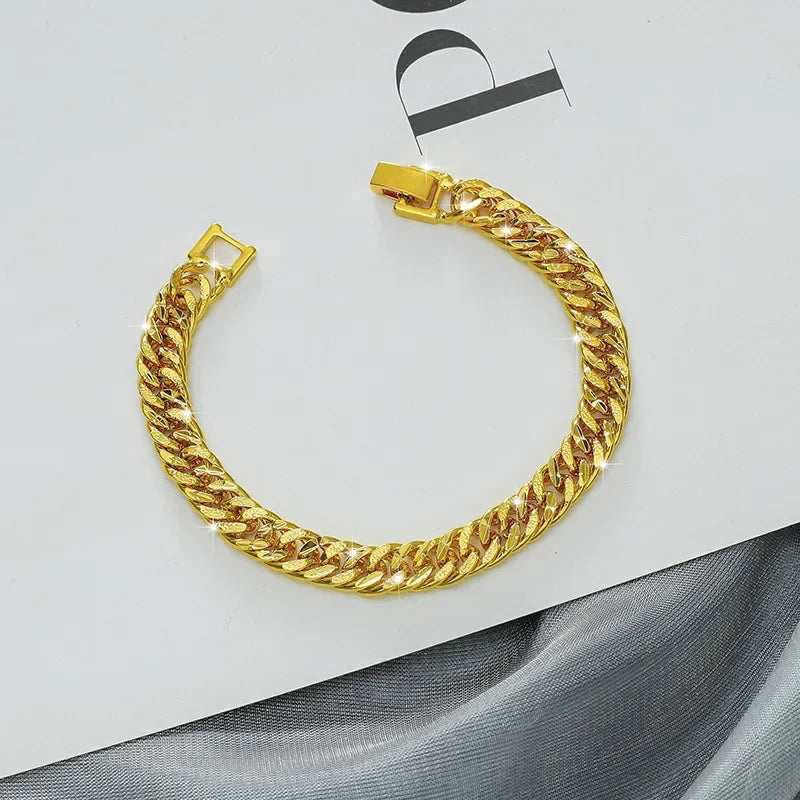 Popular 9999 24K Real Gold Jewelry Boss Bracelet 10mm Buckle Classic Men's Bracelet Luxury