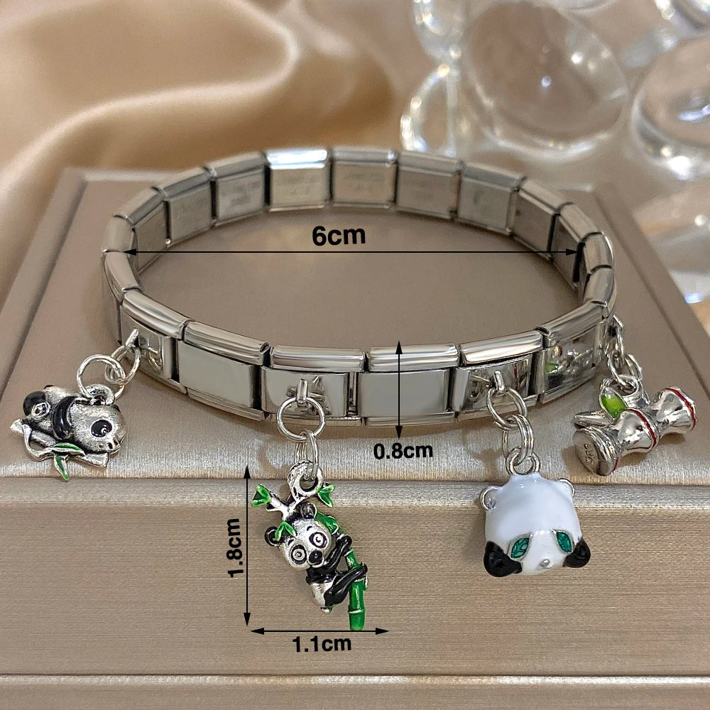 Greatera Castle Girl Panda Colorful Flower Smiling Face Sun Moon Pattern Pendant Bangle Personality Multiple Style Bracelet New