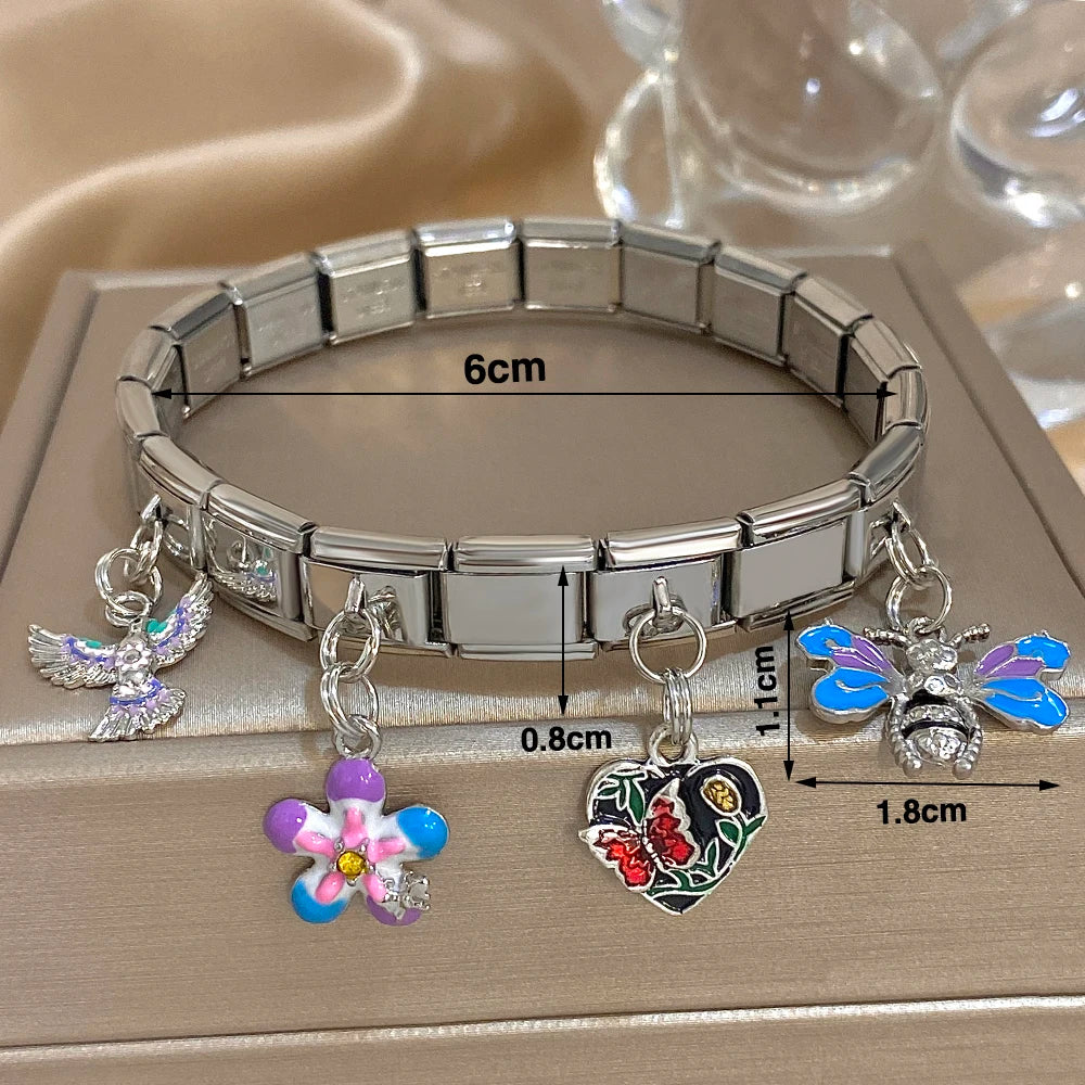 Greatera Castle Girl Panda Colorful Flower Smiling Face Sun Moon Pattern Pendant Bangle Personality Multiple Style Bracelet New