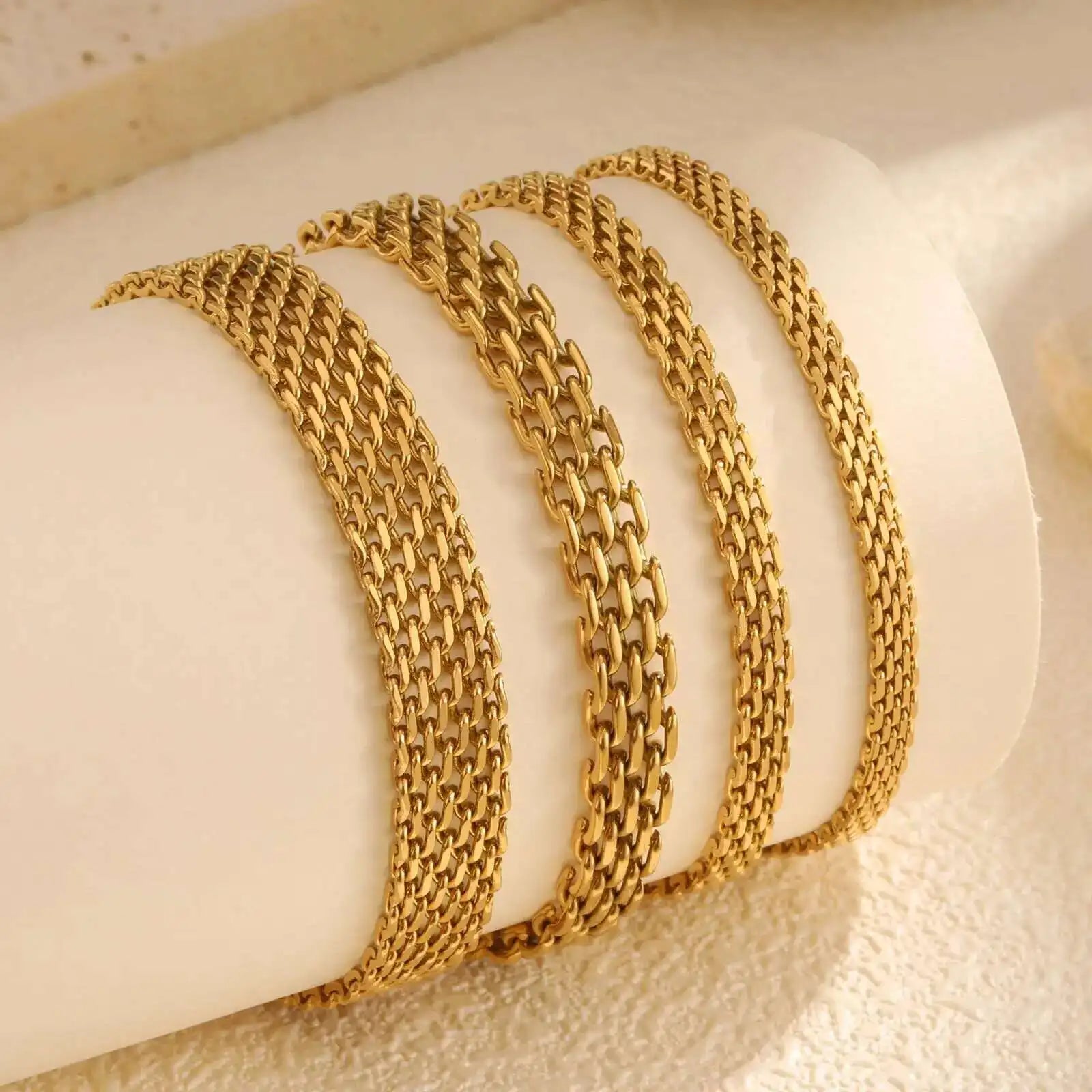 Mesh Link Chain Stainless Steel Bracelet for Women, 3mm/4mm/6mm Gold Plated Italian Chain Wristband Gift Jewelry, Non Tarnis