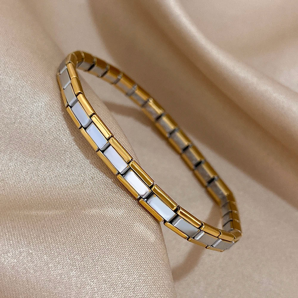 Greatera 5/10mm Two Tone Titanium Steel Bracelet Men Simple Elastic Metal Stainless Steel Watch Strap Women Detachable Bangle