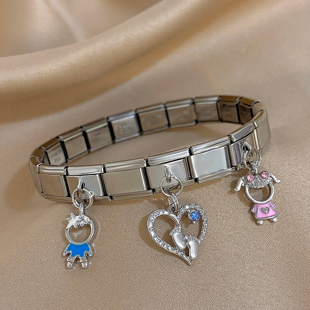 Greatera Castle Girl Panda Colorful Flower Smiling Face Sun Moon Pattern Pendant Bangle Personality Multiple Style Bracelet New