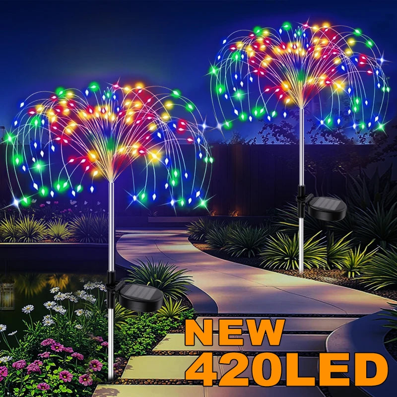 420LED Firework Lights Garden Decor Solar Power Outdoor Waterproof Pathway Flowers Lights for Patio Walkway Yard