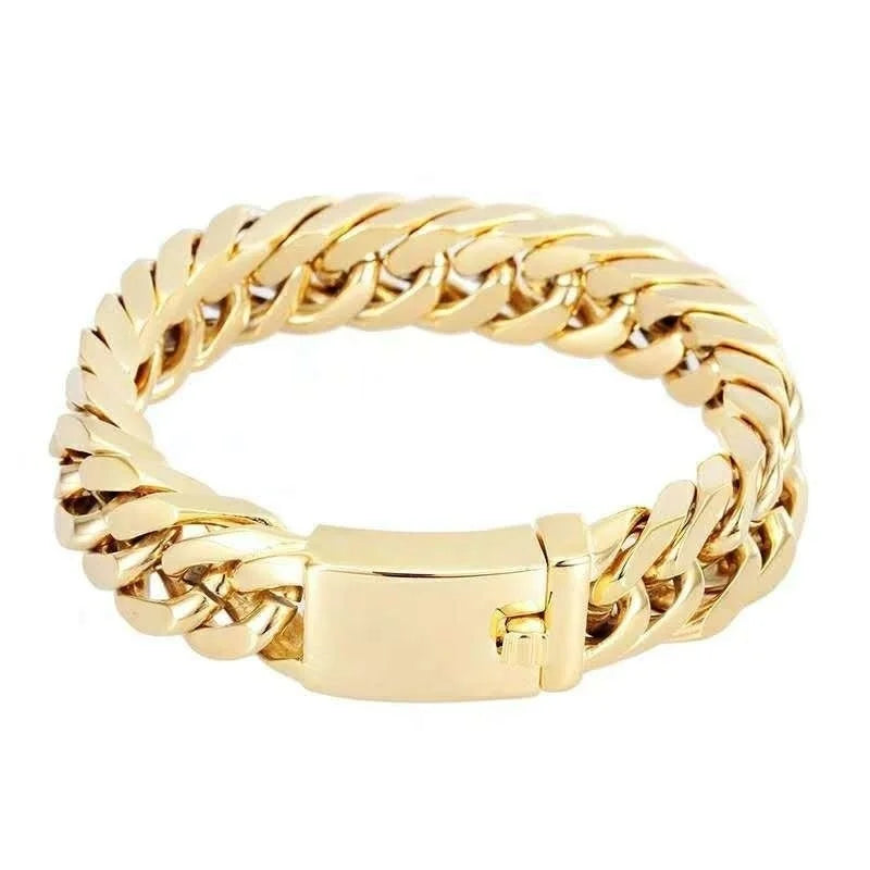 personality Luxury Gold Colour Stainless Steel Cuban Bracelet Retro Men Hip Hop Silver Colour Jewelry Male Hip Hop Jewelry