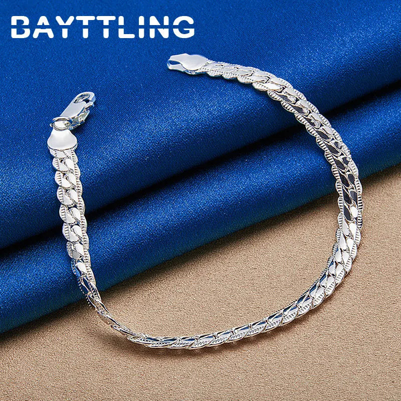 New 925 Sterling Silver 18K Gold 8 Inches 6MM Side Chain Bracelet For Women Fashion Charm Men Jewelry Gift Accessories