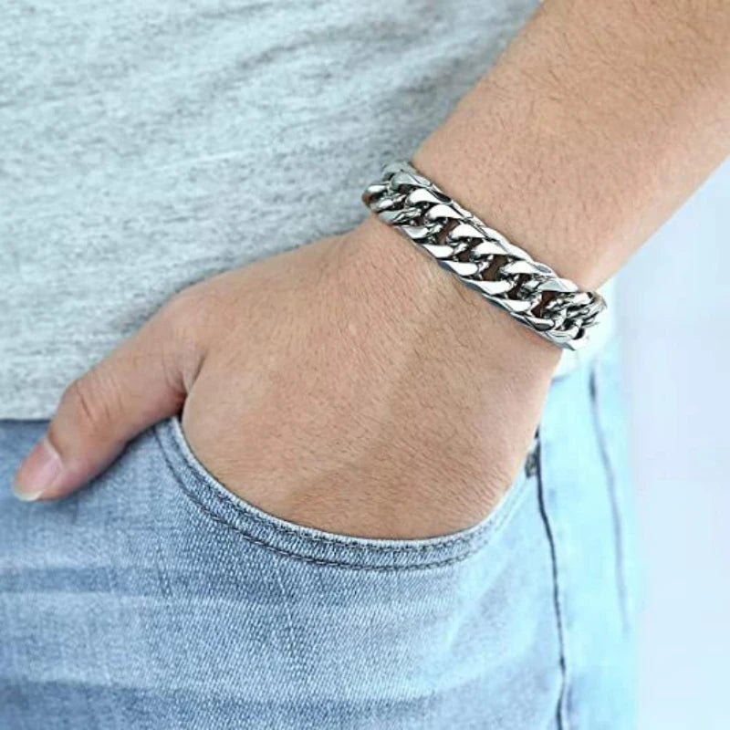 HNSP Stainless Steel Cuban Link Chain Necklace For Men Jewelry 8MM-14MM Width Male Neck Accessories
