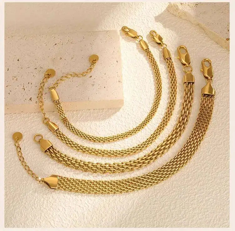 Mesh Link Chain Stainless Steel Bracelet for Women, 3mm/4mm/6mm Gold Plated Italian Chain Wristband Gift Jewelry, Non Tarnis