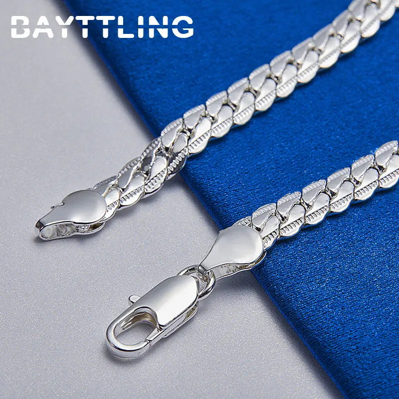 New 925 Sterling Silver 18K Gold 8 Inches 6MM Side Chain Bracelet For Women Fashion Charm Men Jewelry Gift Accessories