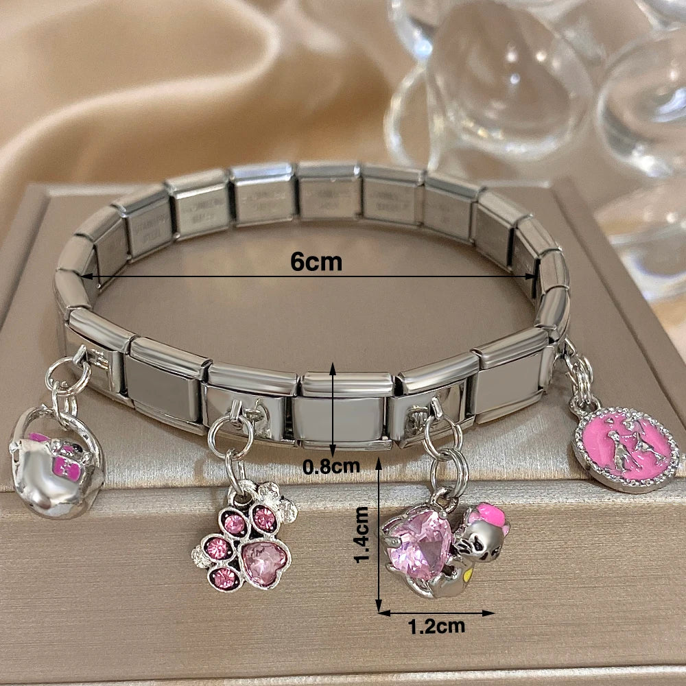 Greatera Castle Girl Panda Colorful Flower Smiling Face Sun Moon Pattern Pendant Bangle Personality Multiple Style Bracelet New