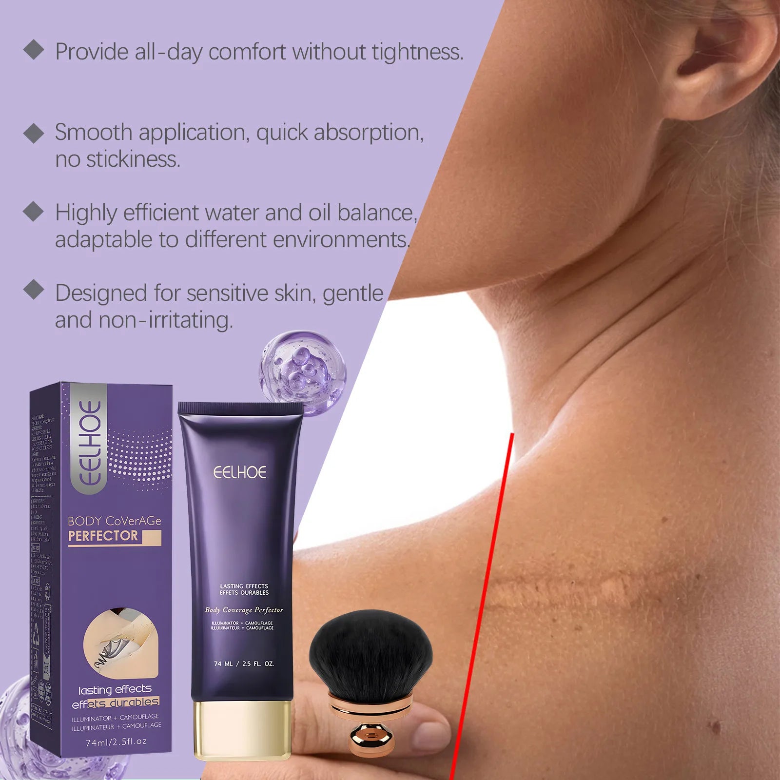 EELHOE Body Concealer Full Coverage Covering Tattoo Sweatproof Waterproof Body Foundation Body Coverage Perfector Makeup 74g