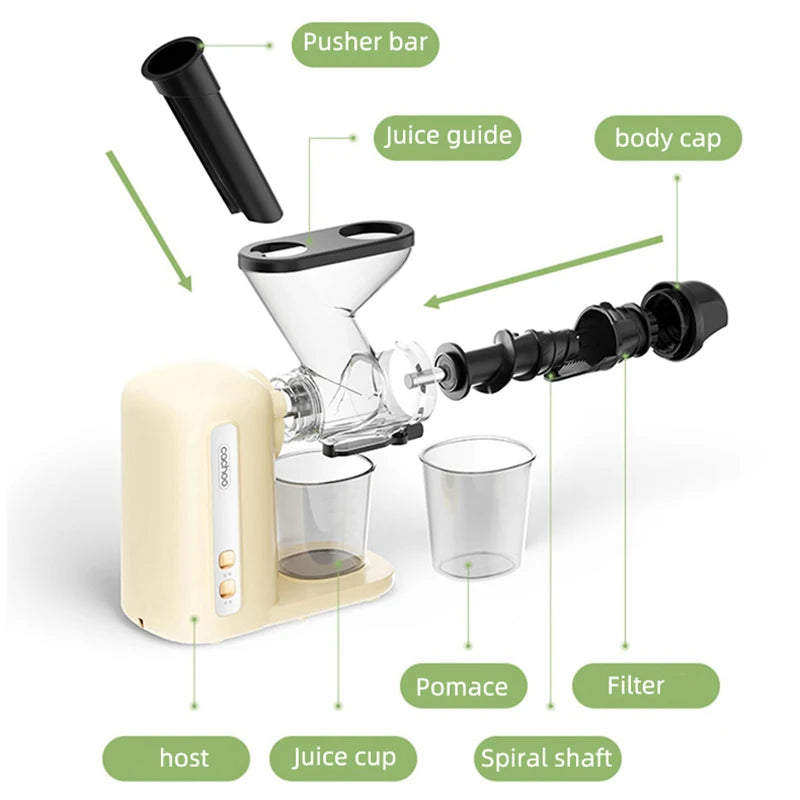 Slow Electric Juicer Multifunction Fruit Vegetable Screw Cold Press Extractor Automatic Squeezer Citrus Juicer Portable Blender