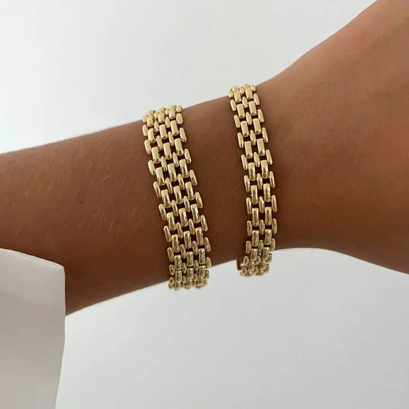 18k Gold Plated Mesh Link Bracelet for Women, Clavicle Chain Wrist Bracelet Polish Jewelry