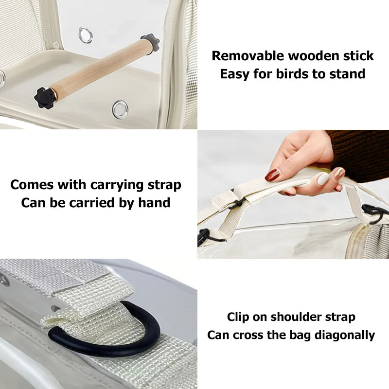Portable Bird Travel Bag With Stand & Removable straps Breathable design Suitable for Small Pets and Birds Parrots Hamsters