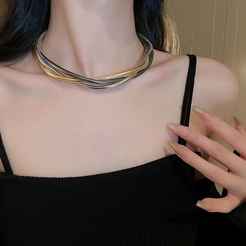 European American Multi-layer Winding Versatile Necklace for Women Fashion Personality Geometric Neck Chain Jewelry Accessories
