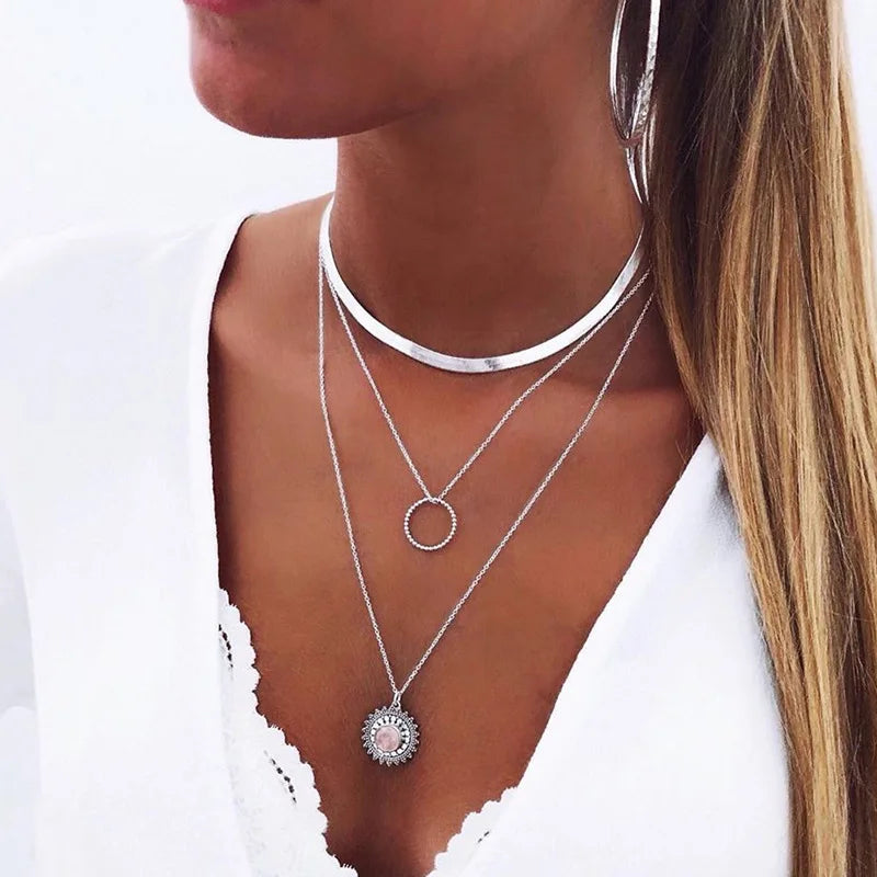 Tenande Vintage Clavicle Chain Necklaces Flowers Tassel Necklaces for Women Bohemian Jewelry Gifts